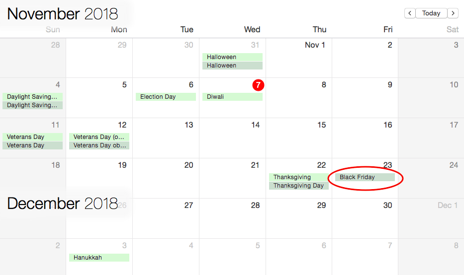 Black Friday on Google Calendar